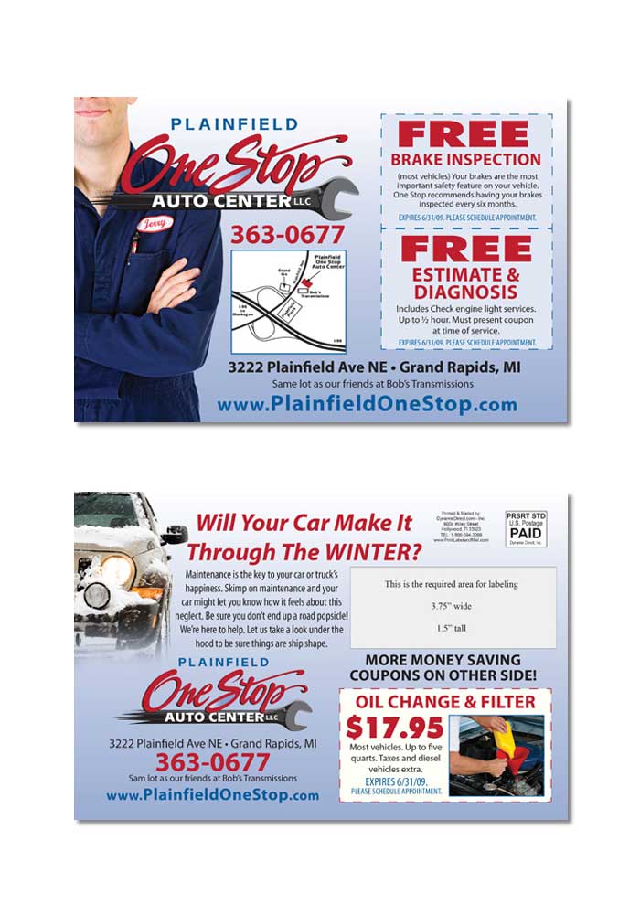 Automotive Service Postcard Samples - Print Label and Mail