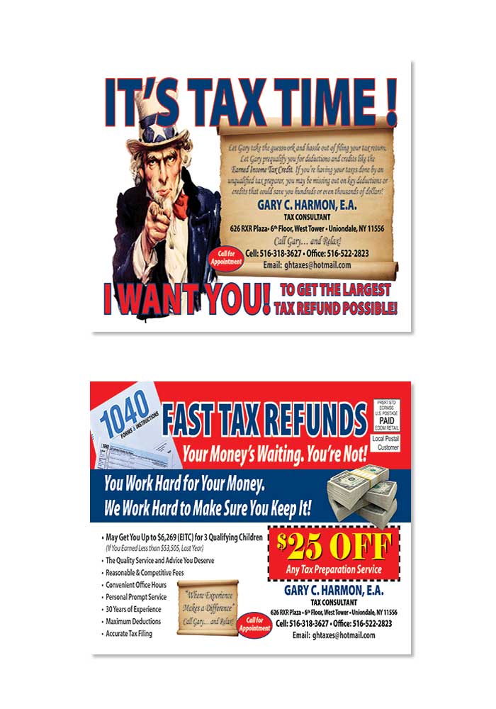 Tax Preparation Service Postcard Samples | PrintLabelAndMail.com