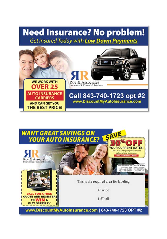 Auto Insurance Postcard Samples - Print Label and Mail