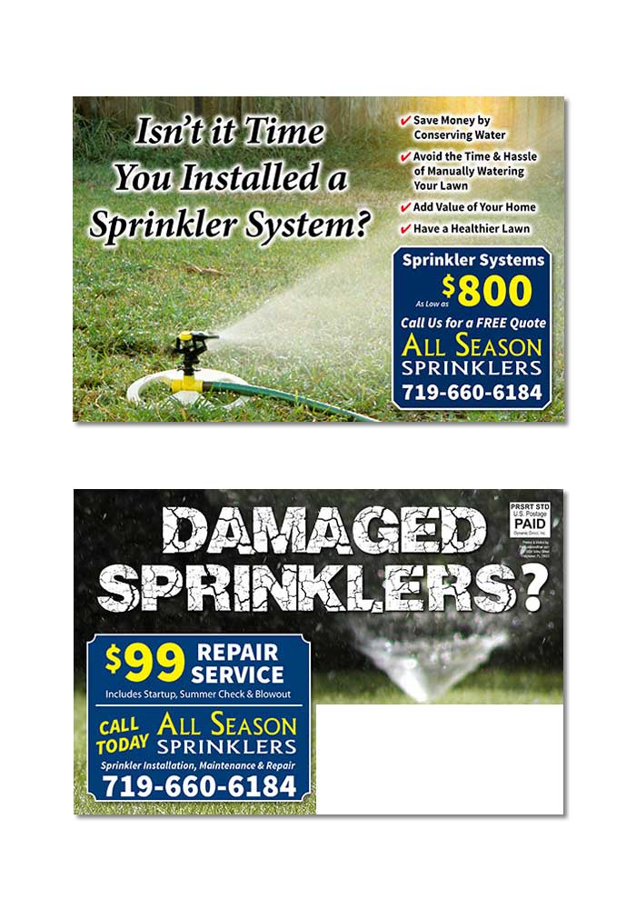Sprinkler Irrigation Postcard Samples | PrintLabelAndMail.com